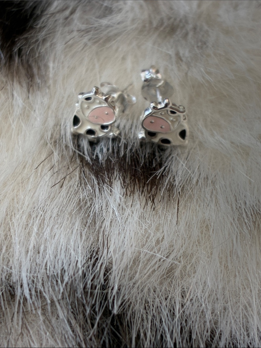 Sterling Silver Pink Cow Stud Earrings